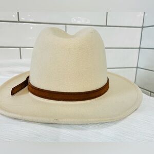 Classic Cream Fedora Hat with Brown Band